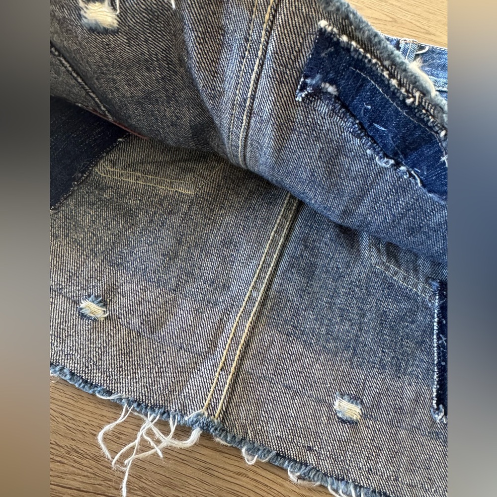 American Eagle Y2K Low Rise Denim Distressed Mini Skirt Size 0 100% Cotton - Picture 10 of 15